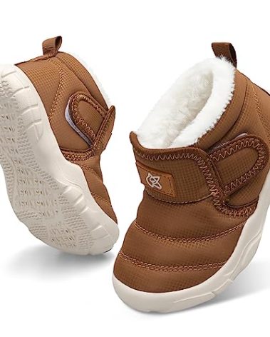 QFH Baby Cute Boots Toddler Anti Collision Shoes Non Slip Winter Walking Shoes Unisex Lightweight Brown 6-12 Months Infant