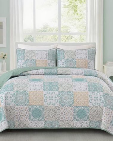 Dobuyly Queen Quilt Set 3 Pieces, Sage Green Yellow Patchwork Bedspreads, Boho Summer Coverlet Set, Soft Lightweight Microfiber Bedding Set for All Seasons 96"x90"