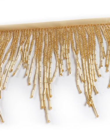 Labellezalady 1meter/39inches Long 4.3inches Wide Gols Beads Fringe Trim Beads Fringe Belt Glass Beaded Wavy Water Shape Fringe Trim Ribbon Tassel Chain for Clothing Accessories DIY Decoration