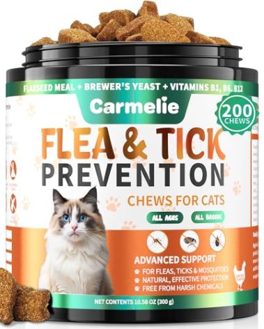 Flea and Tick Treatment for Cats - 200 Chews Flea and Tick Prevention for Cat Chewables - Flea Treatment for Cats All Breeds & Ages - Natural Cat Fleas and Ticks Defense - Chicken Flavor
