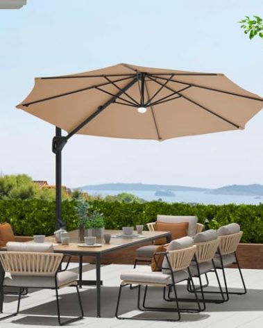 10ft Patio Umbrella 360 Degree Rotation, Easy Tilt Adjustment, Aluminum Frame, Cantilever Hanging Market Umbrella with Cross Base for Easy Installation More Stable for Backyard Garden Pool Deck Porch