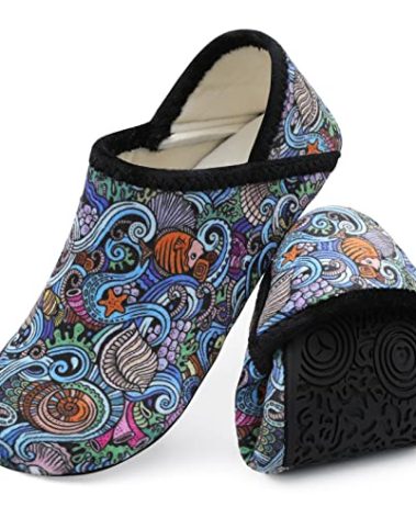 XIHALOOK Womens Mens Fuzzy Fleece Closed Back Indoor Slippers House Shoes for Travel & Indoors Multi Sea, 9.5-10 Women/8-8.5 Men