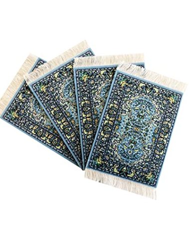 Carpet Coasters, Set 4 Turkish Rug Style Table Drink mats, Absorbent Kitchen and Dining Accessories, Spill & drip Protection
