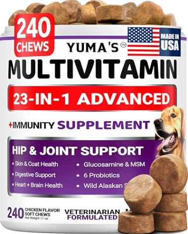 Dog Multivitamin Chewable with Glucosamine - 240 Treats - Dog Vitamins and Supplements - Senior & Puppy Multivitamin for Dogs - Hip & Joint Support - Immune Health, Skin, Heart, Digestion, Probiotics