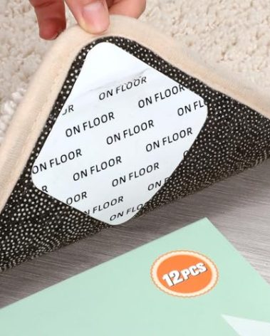 Home Techpro 12 PCS Rug Tape, Gripper for Rug for Hardwood Floors, Double Sided Reusable Under Rug Carpet Tape Stickers, Rug Anti Slip Grips for Area Rugs, Non Slip Rug Pads