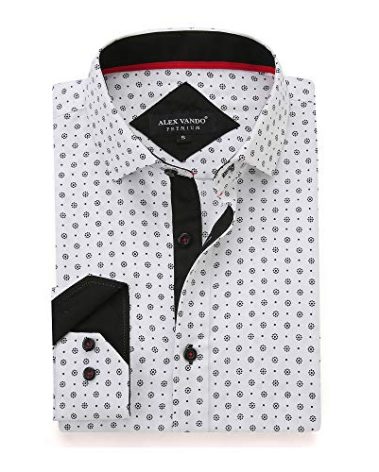 Alex Vando Mens Printed Dress Shirts Long Sleeve Regular Fit Button Down Shirt,White709,XXL