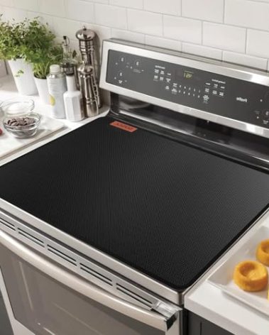 Stove Top Covers For Electric Stove Mat, Heat Resistant Mat for Glass Cooktop Double-Sided Fireproof Waterproof Oilproof 28.5 x 20 Inches Black