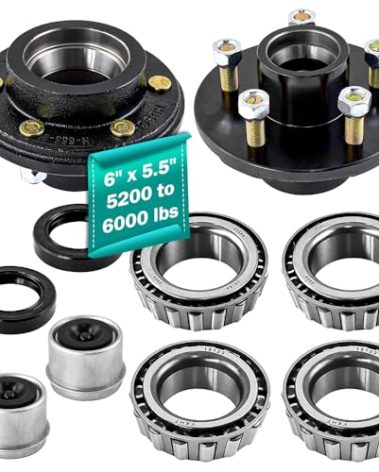 JADODE 2pc Trailer Idler Hub Kits 6 on 5.5" for 6000 lbs Axle 25580/15123 Bearings 6 Lug Bolt with 1/2"-20 Thread Trailer Wheel Hub Kits