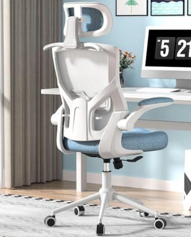 FOKESUN Ergonomic Office Chair, High Back Mesh Desk Chair with Thick Molded Foam Cushion, Coat Hanger, Adjustable Headrest, Lumbar Support, Tilt & Lock Function-Task Chair (Carolina Blue)