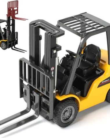 SHINESIGNAL Liftable Forklift Toy, All Metal Die-cast Construction Fork Truck with Articulating Arm, Movable Forks - Scale Mini Vehicle Model for Kids Adult Collection & Desk Decoration- Yellow
