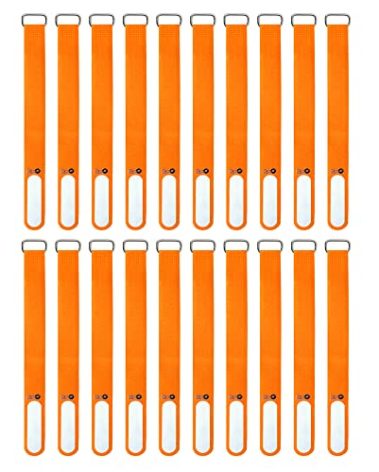 Wrap-It Storage Cinch-Straps, 8" 18 Pack (Orange), Features Buckle and Label for Cord Identification, Reusable Multi-Purpose Securing Cable Straps, Cord Wrap, Cord Organizers