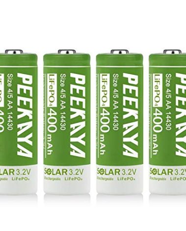 PEEKAYA (4-Pack) 14430 Rechargeable Battery LifePo4 3.2V 400mAh for Ourdoor Gardan Solar Light (1.7in), Eco-Friendly and Safe