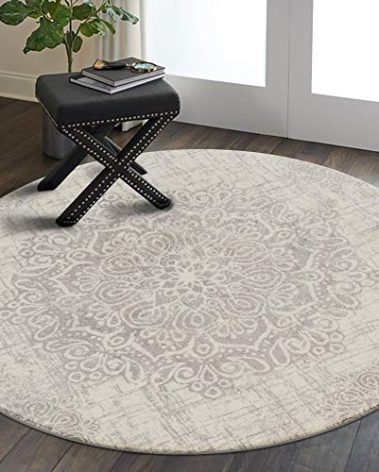 Lahome Vintage Medallion Round Rug 3ft - Non-Slip Distressed Area Rug Small Accent Throw Rugs Floor Carpet for Door Mat Entryway Bedroom Laundry Room Decor (3ft, Gray)