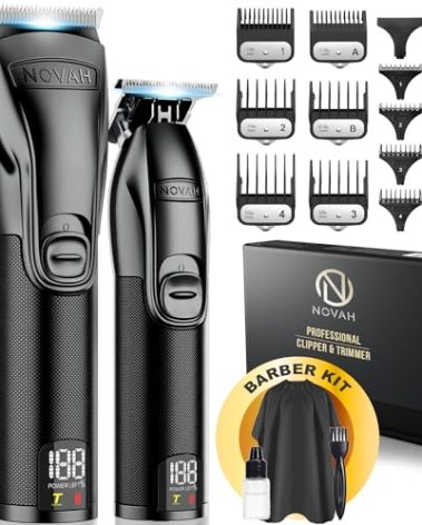 Novah® Professional Hair Clippers for Men, Professional Barber Clippers and Trimmer Set, Mens Cordless Hair Clipper for Barbers Haircut Kit Fade