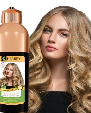 HERBBY Hair Color Shampoo for Gray Hair Coverage&Color Transform with 9 Herbal Extracts –Long Lasting(6-8 Weeks),Shiny,Evenly Colored,Instant Hair Dye Shampoo&Conditioner, 500 Ml (BLONDE BROWN COLOR)