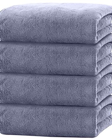 Cosy Family Microfiber 4 Pack Bath Towel Set, Lightweight and Quick Drying, Ultra Soft Highly Absorbent Towels for Bathroom, Gym, Hotel, Beach and Spa (Light Teal)