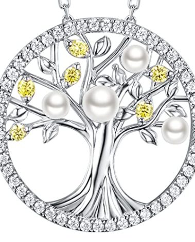 Tree of Life Citrine Neckalce Wife Mom Valentines Day Birthday Gifts Women Sterling Silver Love Tree June November Birthstone Pearl Necklace