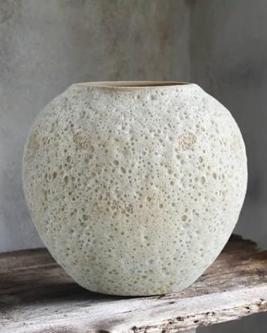 Rustic White Ceramic Vase Farmhouse Round Flower Clay Pottery Large Terracotta Floor Vases for Decorative Centerpiece Vintage Home Decor Aesthetic for Living Room Bedroom Table Entryway