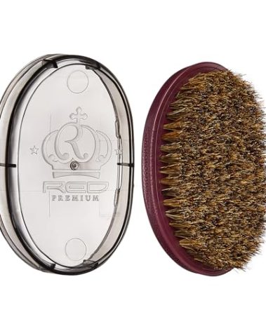 Red by Kiss Premium Pocket Wave Bow Wow Curved Palm Brush Soft, High Density Curved Bristles for Deep Natural 360 Waves, Pocket Size with Travel Cover for Coarse Hair & Wolfing Stage