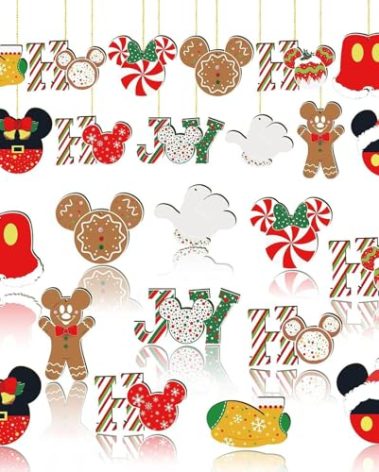 24 Pcs Christmas Decorations with Golden Fine Threads, Wooden Mouse Ornaments for Holiday Christmas Trees Hanging Party Decorations for Tree Home Fireplace (Red)