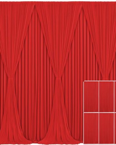 6 Panels Red Backdrop Curtain for Parties Wedding Wrinkle Free Red Photo Curtains Backdrop Drapes Fabric Decoration for Birthday Party Baby Shower Christmas 30ft(W) x 10ft(H)