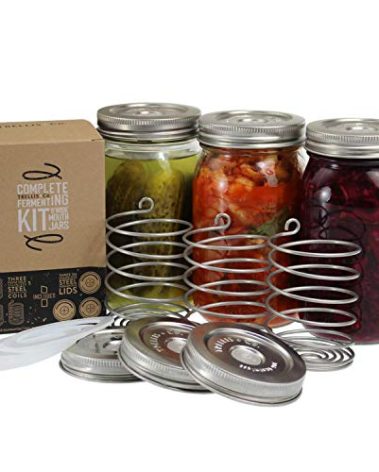 Trellis + Co. Stainless Steel Fermentation Jar Kit | 3 Waterless Fermenter Airlock Lids & 3 Pickle Helix Fermentation Weights, for Wide Mouth Mason Jars | Recipe eBook Included with Fermenting Kit