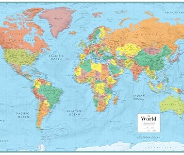 Swiftmaps 32" x 50" RMC Large World Wall Map Poster - Laminated Rolled (32x50 Signature World)