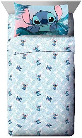 Jay Franco Kids Sheet Set with Fitted, Flat Sheets & Pillow Cover - Ultra-Soft Bedding with Pillowcase for Room Decor, Teal - Lilo & Stitch, 4 Piece Full