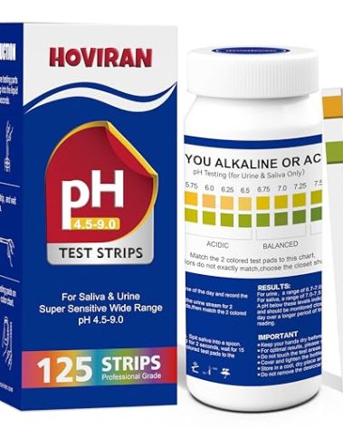 pH Test Strips for Saliva & Urine, 125 Urine Test Strips for Tracking Alkaline & Acid Levels in Body, Monitor Your pH Level from 4.5-9.0
