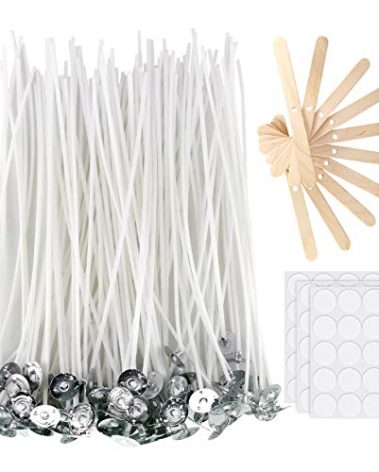 Candle Wicks, 100Pcs 6-Inch Cotton Wicks with 30 Stickers & 10 Centering Tools | Complete Candle Making Supplies Kit for Soy Beeswax, Candle in Jar, DIY Starter Kit