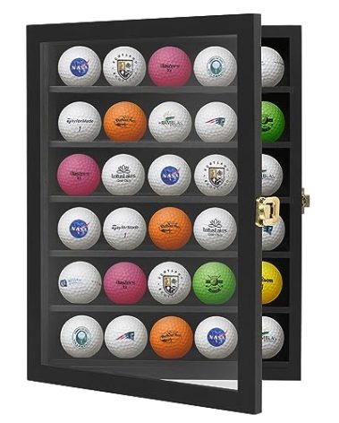 Americanflat 14x11 Golf Ball Display Case Lockable - Holds Up to 30 Golf Balls - All-Star Collection - Black Display Case for Wall Mounting with Polished Plexiglass - Black - Gift for Golf Enthusiasts