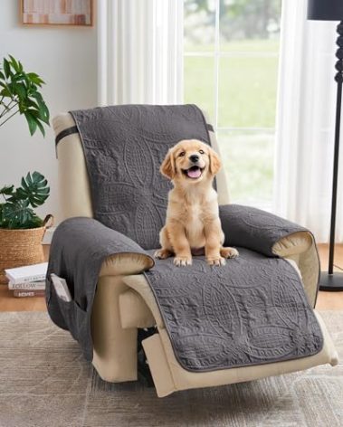 Pamhaven Quilted Recliner Chair Covers,Water-Repellent Recliner Slipcovers, Lazy Boy Recliner Cover Snug Fit, Pet Friendly Recliner Cover for Dogs Cats, Washable Couch Protector (Recliner 22", Gray)