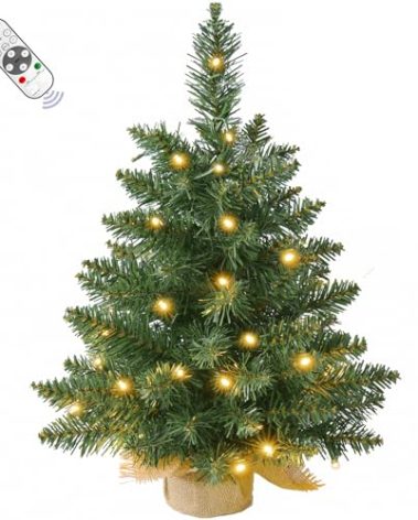 20Inch Prelit Artificial Small Mini Christmas Tree with Warm White Multi-Color LED Lights, Remote Control and Timer, Perfect for Xmas Tabletop Decorations, Home, Kitchen, Dining Table top Green
