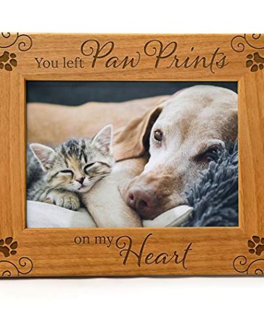 You Left Paw Prints On My Heart - Pet Memorial Picture Frame Gift, Engraved Natural Wood Fits a 5x7 Horizontal Portrait, Dog Remembrance, Sympathy Gift, In Memory of, Dog passing away, Condolence