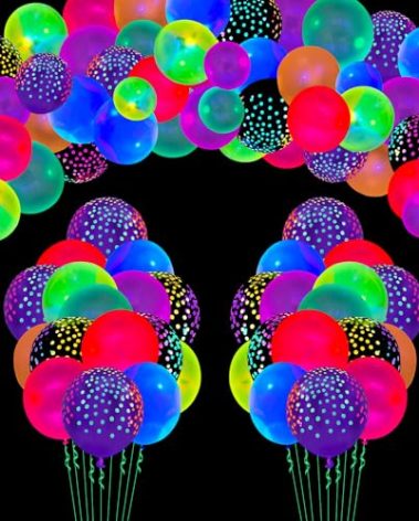109 Pack UV Neon Balloons Black Light Balloons Glow in The Dark Balloon Blacklight Reactive Fluorescent Polka Dot Latex Balloon Assorted Colors Light Up Neon Party Supplies Glow Party Decorations