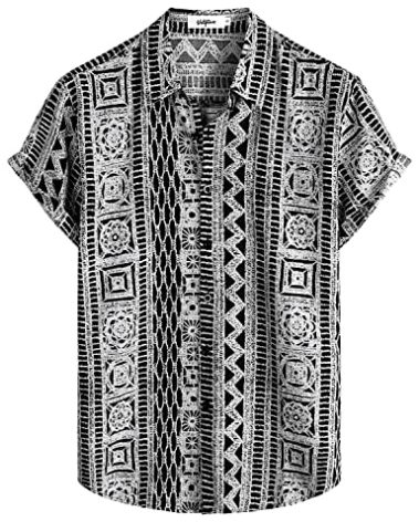 VATPAVE Mens Casual Short Sleeve Button Down Shirts Regular Fit Hawaiian Summer Shirt Medium Black Gray