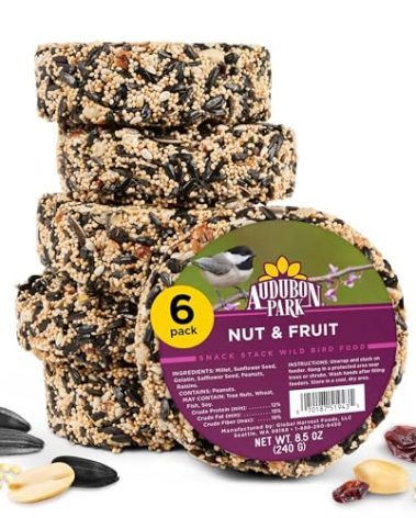 Audubon Park Nut & Fruit Snack Stack Wild Bird Food, Bird Seed Cake for Outside Feeders, 6-Pack