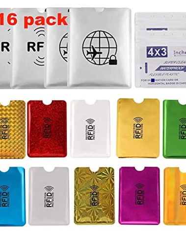 Luumxai 16 RFID Blocking Sleeves Set (10 Credit Card Holders & 4 Passport Protectors) Identity Theft Protection Secure Sleeves Set.Waterproof aluminum foil slim Design easily into your Wallet