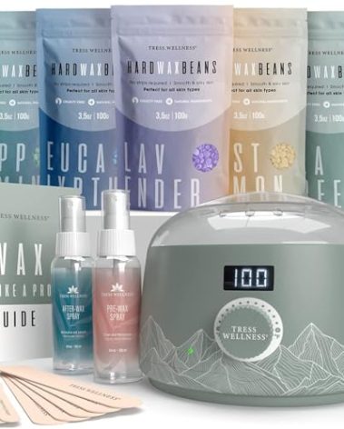 Tress Wellness Waxing Kit for Sensitive Skin – Safe for Face & Skin, Prep & Aftercare Spray, Easy to Use – At-Home Kit for Face, Bikini, Brazilian & Full Body - Digital Display, Green Mountain