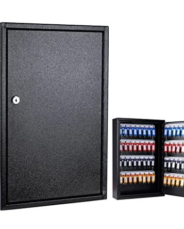 Furnishh Key Box Wall Mount 64 Position Metal Locking Key Cabinet Organizer with Key Tags Key Safe Security Storage Lockbox Holder for Valets, Hotels, Car and House Keys, Key Keeper Box - Black