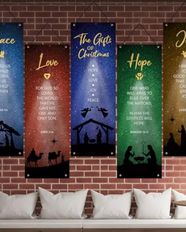 Hillsuren 5 Pieces Church Banners with Scripture for Easter Sanctuary Wall Worship Welcome Religious Praise Hanging Decor Colorful Christian Banner Pentecost Backdrop Vintage for Sunday (Peace)