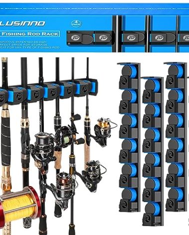 PLUSINNO Fishing Gifts for Men - V6 Vertical Fishing Rod/Pole Holders, Support Extra Large & Heavy Fishing Rod Combos, Fishing Rod Holders for Garage, Wall Mounted Fishing Rod Rack Storage