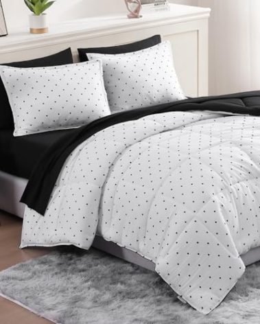 Casa Platino Bed Set California King Size Pre-Washed – Soft & Cozy Brushed Microfiber King Size Bedding Set with Comforter, Flat Sheet, Fitted Sheet, 2 Pillowcases & 2 Shams - Polka Dot