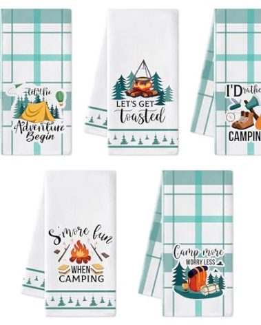 R HORSE Funny Kitchen Dish Towels - 5Pcs Camping Kitchen Hand Towels, Soft Absorbent Cleaning Dishcloth Home Bathroom Decor Camper Accessories for Campers Hikers Outdoor Lovers Camping Gifts