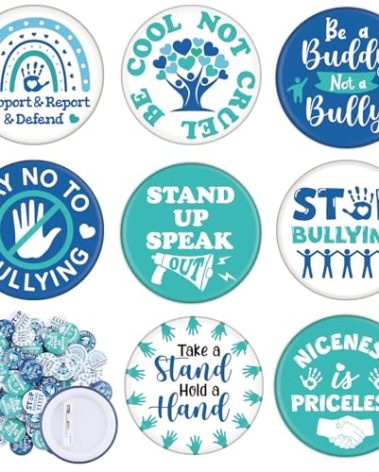 Weekgrat 200 Pcs Anti Bullying Badges Pins Bulk - Against Bullying Pins Buttons Bully Prevention Awareness Items for School Community Activities Charity Event Fundraising(Blue,Classic)