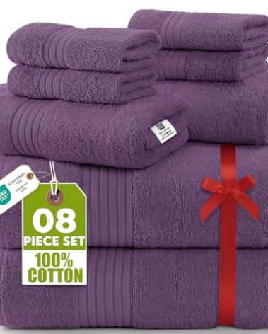 Utopia Towels 8 Piece Premium Towel Set, 2 Bath, 2 Hand, and 4 Washcloths, 100% Ring Spun Cotton, Highly Absorbent Towels for Bathroom, Sports, and Hotel, Plum
