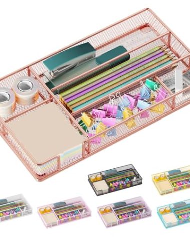 Becomrock Desk Drawer Organizer Tray, Mesh Desk Organizer, Office Drawer Organizer, Desk Accessories & Workspace Organizers, Suitable for Tools, Pencils, Office Supplies Storage (Rose Gold)