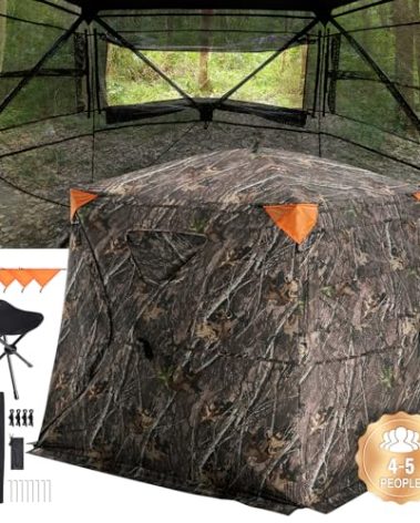 VEVOR Hunting Blind, 270° See Through Ground Blind, 4-5 Person Pop Up Deer Blind for Hunting with Carrying Bag, Portable Resilient Hunting Tent, One-Way See-Through Mesh for Turkey and Deer Hunting