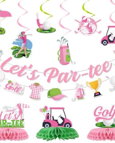 Lovarywow Pink Golf Party Decorations - 11PCS Golf Birthday Decorations Lets Partee Banners Hanging Swirls Honeycomb Centerpieces Sport Themed Party Birthday Decor Supplies for Women Girls