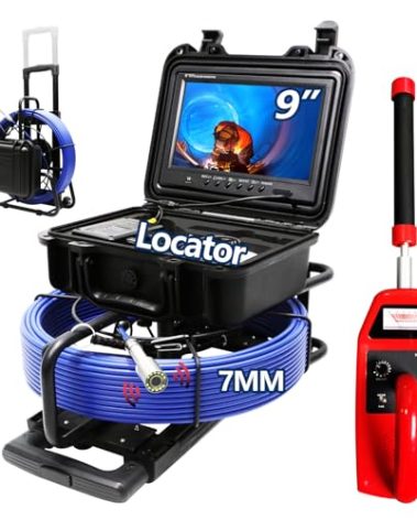 Gatebig Sewer Camera with Locator,165FT/50M,Retractable Handle and Wheels,7MM Cable, 9'' IPS Drain Inspection Camera with DVR,IP68 Plumbing Snake with 12 Lights for Home,Duct Pipe Inspection